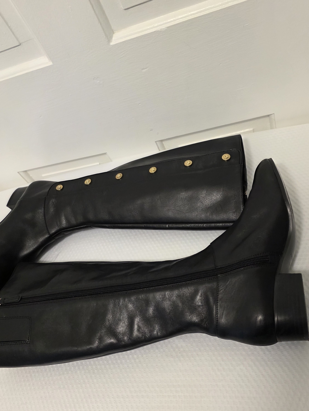 Nine West Black Leather Knee-High Boots W/Gold Button Accents Size 7.5M Nworeyan - Picture 7 of 13